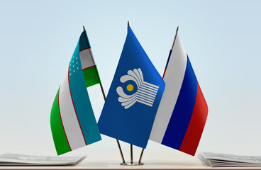 Flags of Uzbekistan CIS and Russia