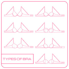 Set of female bras icons in line art style.
