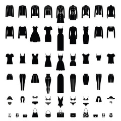 Women Clothes silhouettes Set isolated on white.