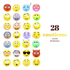 Naklejka premium Set of Emoticons. Smile icons. Isolated vector illustration on white background. Emoji or smileys icons set for web