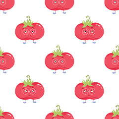Tomato in cartoon style isolated on white background. Vector illustration. Seamless pattern
