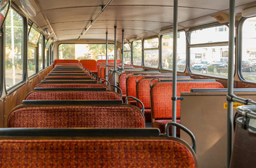 Old time bus cabin with old seats