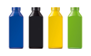 Bottles for juice, soda and other. Colored, not transparent version 