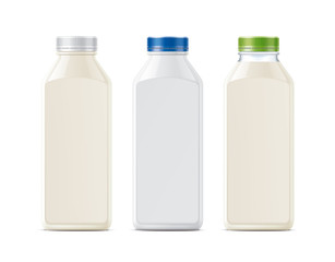 White bottles for milk, dairy foods and other. 