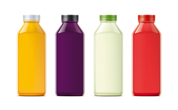 Bottles for juice, soda and other. Colored, not transparent version 
