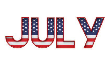 July stars and stripes flag font word. 3D Rendering