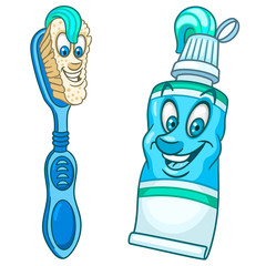 Toothbrush and Toothpaste. Brushing teeth dental set. 