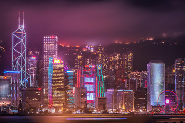 Fototapeta na wymiar Hong Kong, China skyline from across Victoria Harbor.