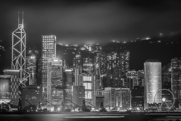 Hong Kong, China skyline from across Victoria Harbor.