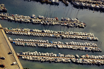Yacht club with large number of boats, yachts, sailboat