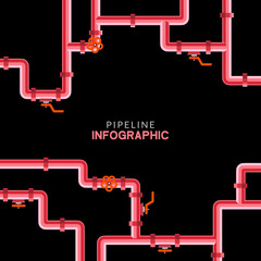 Pipeline infographic. Oil, water or gas flat valve vector design. Pipeline construction isolated