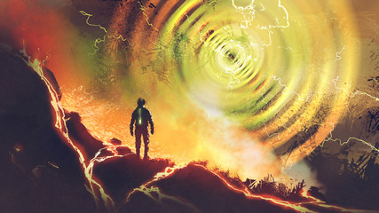 sci-fi scene showing the man discovers powers of electricity energy ball, digital art style, illustration painting