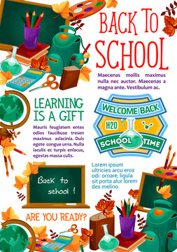 Back to School vector stationery study poster