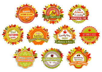 Autumn label and badge set of fall nature leaf
