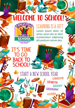 Back to school supplies sale offer banner design