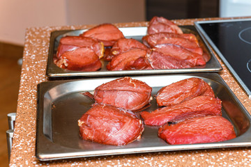 Variety of meat raw beef steaks