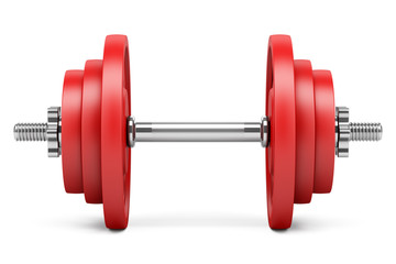 red dumbbell isolated on white background