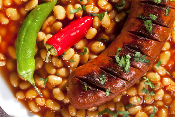 Beans with grilled sausage