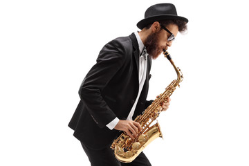 Obraz na płótnie Canvas Man playing a saxophone