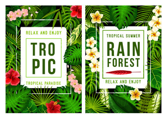 Fototapeta premium Summer vacation card with tropical palm leaf frame