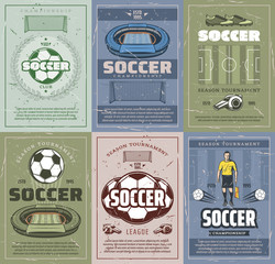 Soccer and football sport retro grunge posters