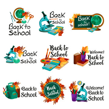 Back to School vector lesson stationery icons