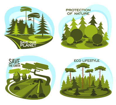 Ecology, environment protection icon of green tree