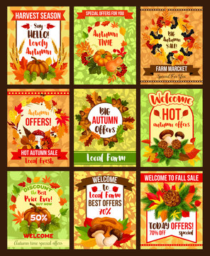 Autumn seasonal sale fall discount promo posters