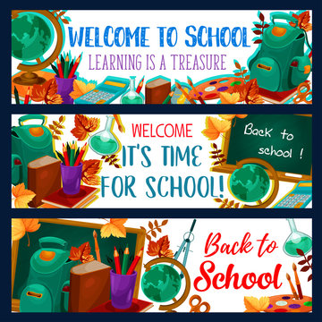 Back to School vector lesson stationery banners