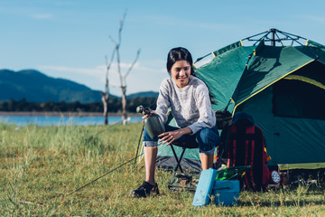 Young Woman camping