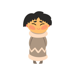 Eskimo girl in national clothes, kid cartoon character in traditional costume vector Illustration on a white background
