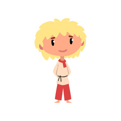 Russian boy in national clothes, kid cartoon character in traditional costume vector Illustration on a white background