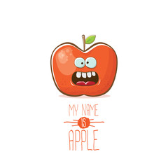 vector funny cartoon cute red apple character isolated on white background. My name is apple vector concept. super funky fruit food character