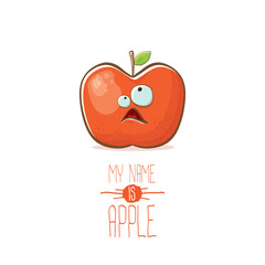 vector funny cartoon cute red apple character isolated on white background. My name is apple vector concept. super funky fruit food character