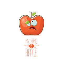 vector funny cartoon cute red apple character isolated on white background. My name is apple vector concept. super funky fruit food character