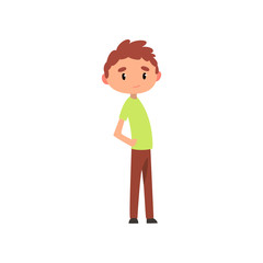 Cute boy, elementary school student cartoon vector Illustration on a white background
