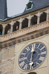 Clock tower view. Close up. Prague, Czech. 