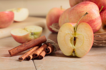 Juicy apples on a kitchen table