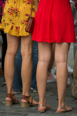 Two sexy women's legs. Close up.