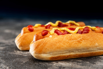 Home made Grilled Hot Dog with cheese, ketchup