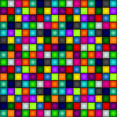 Seamless background - colorful, glowing, three-dimensional cubes. Dance floor, palette of colors. Club party. Vector.