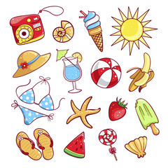 Summer cute icon set