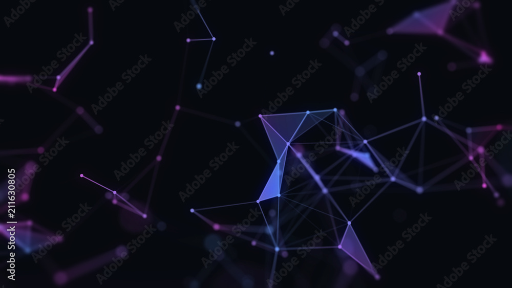 Poster abstract 3d technology futuristic geometrical and science neon background. plexus digital wallpaper.