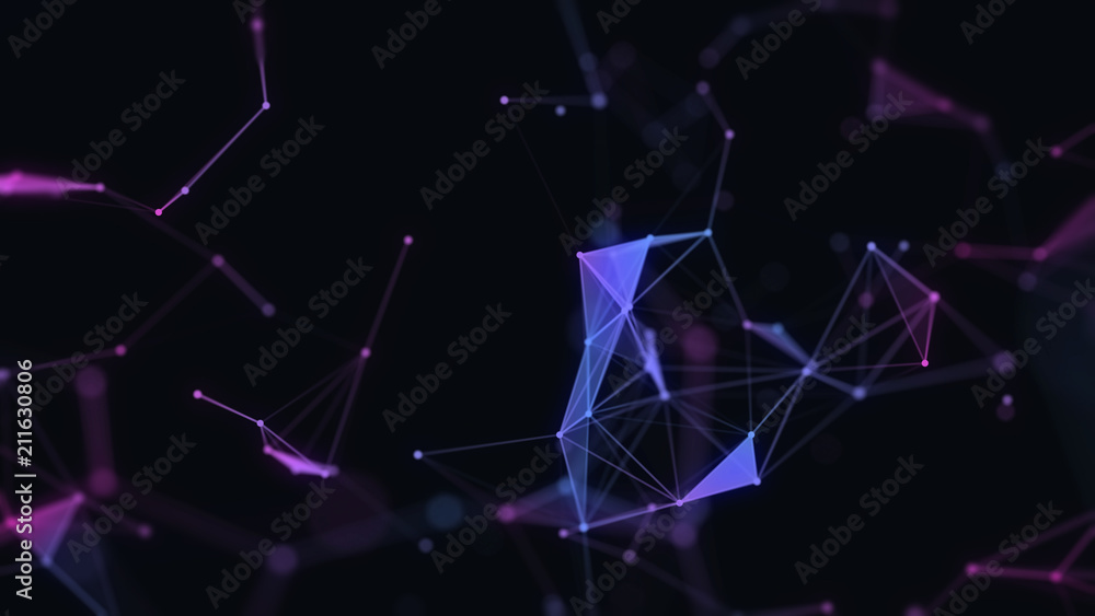 Poster abstract 3d technology futuristic geometrical and science neon background. plexus digital wallpaper.