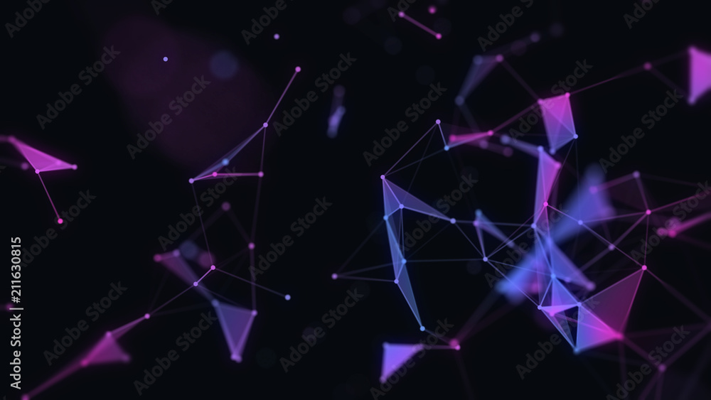 Poster abstract 3d technology futuristic geometrical and science neon background. plexus digital wallpaper.
