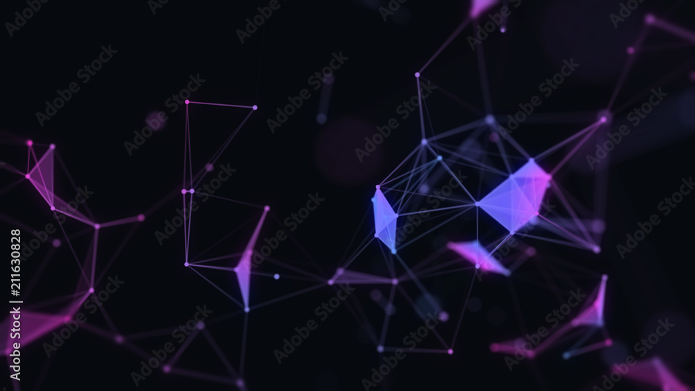 Poster abstract 3d technology futuristic geometrical and science neon background. plexus digital wallpaper.