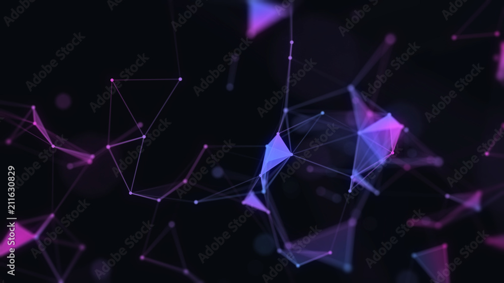 Poster abstract 3d technology futuristic geometrical and science neon background. plexus digital wallpaper.