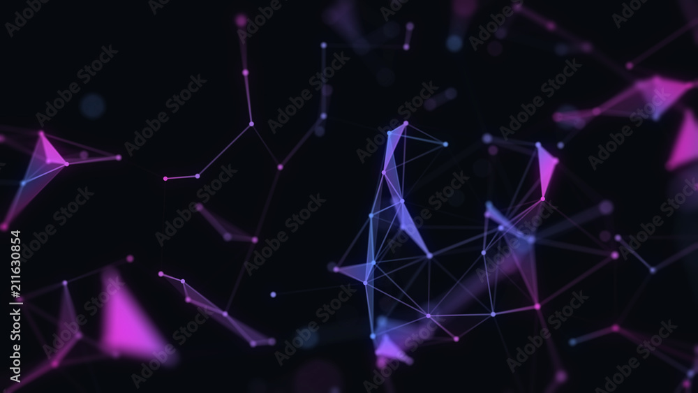 Poster abstract 3d technology futuristic geometrical and science neon background. plexus digital wallpaper.