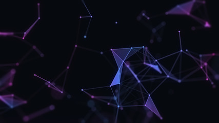 Fototapeta premium Abstract 3d technology futuristic geometrical and science neon background. Plexus digital wallpaper. Business concept. Medical structure and artificial intelligence. Rendering computer virtual reality