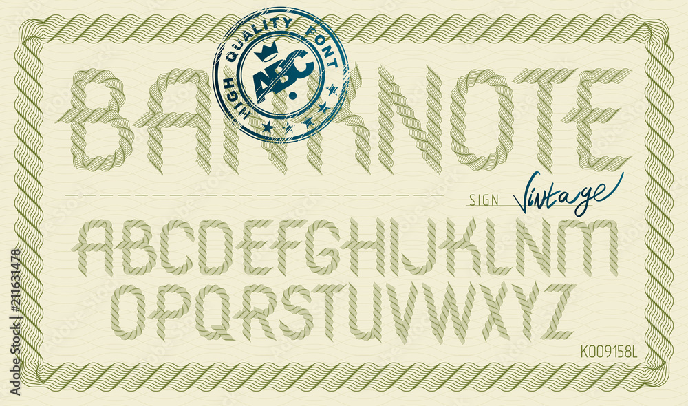 Poster set of vector rounded upper case alphabet letters isolated created using guilloche pattern, micropri